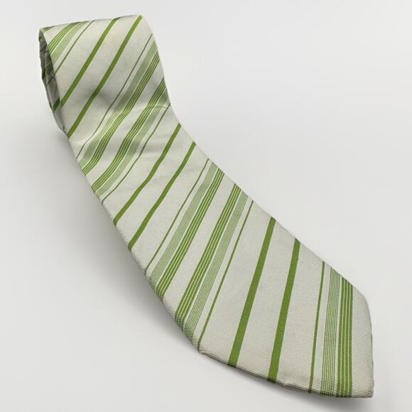 Hugo Boss Other - Hugo Boss Tie Green Striped Made in Italy Silk Cotton Blend Business Formal